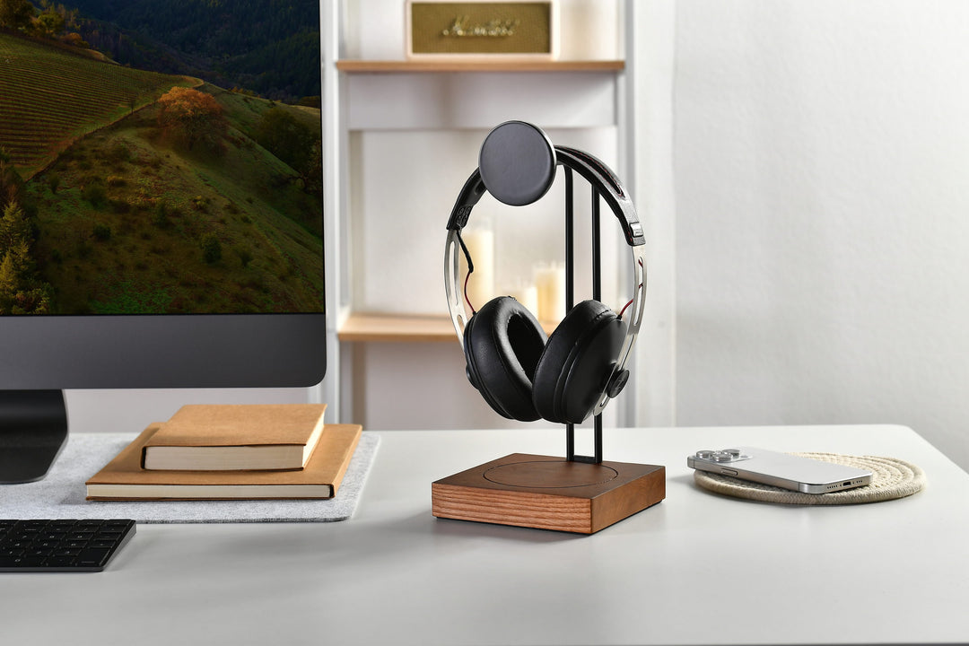 Aquatide Headphone Hanger with Wireless Charger, Personalized Desk Organizer, Charging Dock