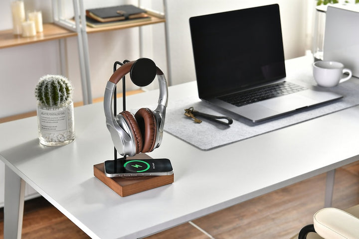 Aquatide Headphone Hanger with Wireless Charger, Personalized Desk Organizer, Charging Dock